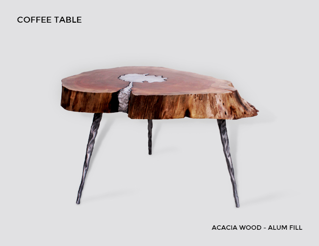 Coffee Table, Molten Wood Coffee Table, Euca Wood, Copper Fill, 
