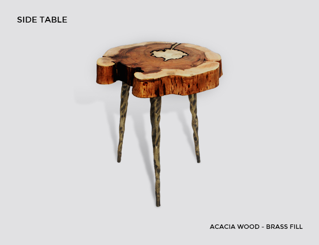 Side Table, Molten Wood Side Table, Molten Metal Side Table, Sheesham Wood, Alum Fill, Aluminum Wood Furniture, Cast Aluminum Furniture, Molten Wood End Table, Molten Wood 