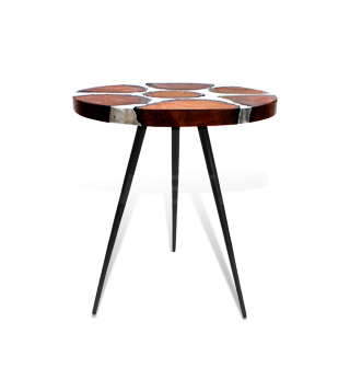Aglow, Molten Wood, Side Table, Molten Wood Side Table, Molten Metal Side Table, Brass Fill, Molten Wood End Table, End Table, Casting Metal into Wood 